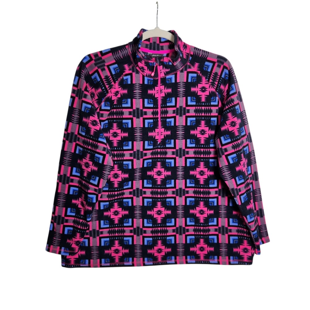 Eddie Bauer Womens 3X Fleece Pullover Quarter Zip Southwestern Pink Blue